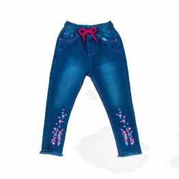 "Girl's Denim Flower  Embroidery Full Pants"